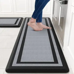 [2 PCS Kitchen Rugs Cushioned Anti-Fatigue Kitchen Mats for Floor Waterproof Kitchen Rug Set Non-Slip Comfort Standing Mat for Office, Sink, Laundry 17.3"×29"+17.3"×47",Black