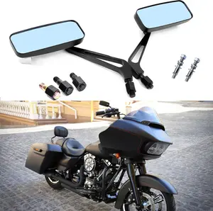 YG 8mm/10mm Black Motorcycle Rectangle Handlebar Rearview Mirrors Compatible Harley Softail Sportster Chopper Bobber