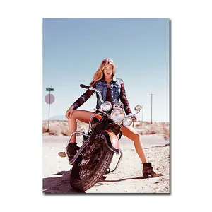 Hot Model Girl Motorcycle Poster Vintage Wall Art Print Dorm Room Decoration