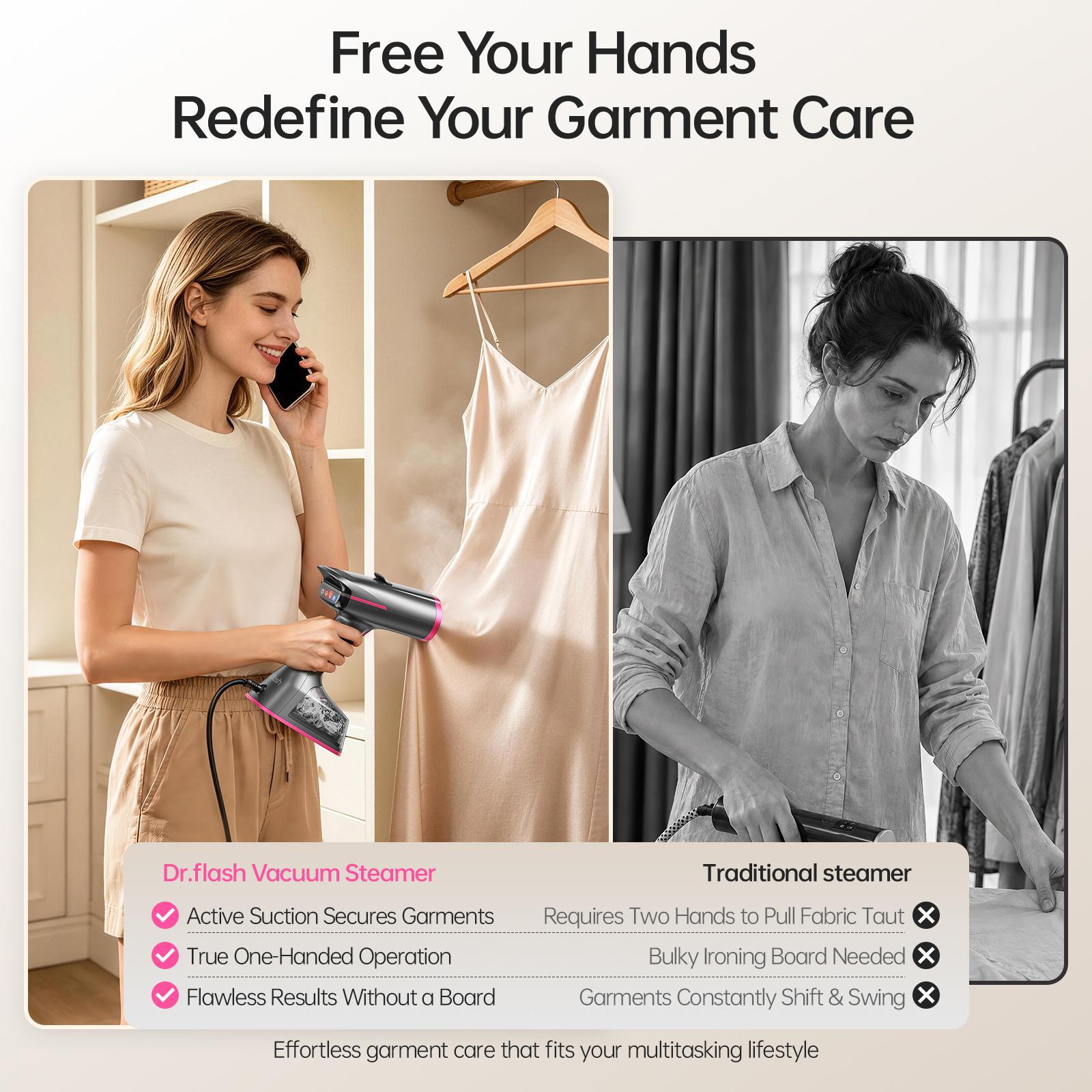Dr.Flash Vacuum Garment Steamer, 270ml Big Capacity, 1400W Handheld Clothes Steamer, Suction Steamer & Iron 2 In 1, Portable Travel Iron for Clothes, Fabrics, Large Ceramic Heat Panel summerwins Dr.Flash Vacuum Garment Steamer, 270ml Big Capacity, 1400W Handheld Clothes Steamer, Suction Steamer & Iron 2 In 1, Portable Travel Iron for Clothes, Fabrics, Large Ceramic Heat Panel summerwins
