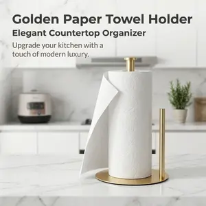 Elegant Gold Countertop Paper Towel Holder, Modern Stainless Steel Kitchen Roll Dispenser, Freestanding Non-Slip Organizer with Tear-Resistant Design, Luxury Decor for Kitchen & Dining Room