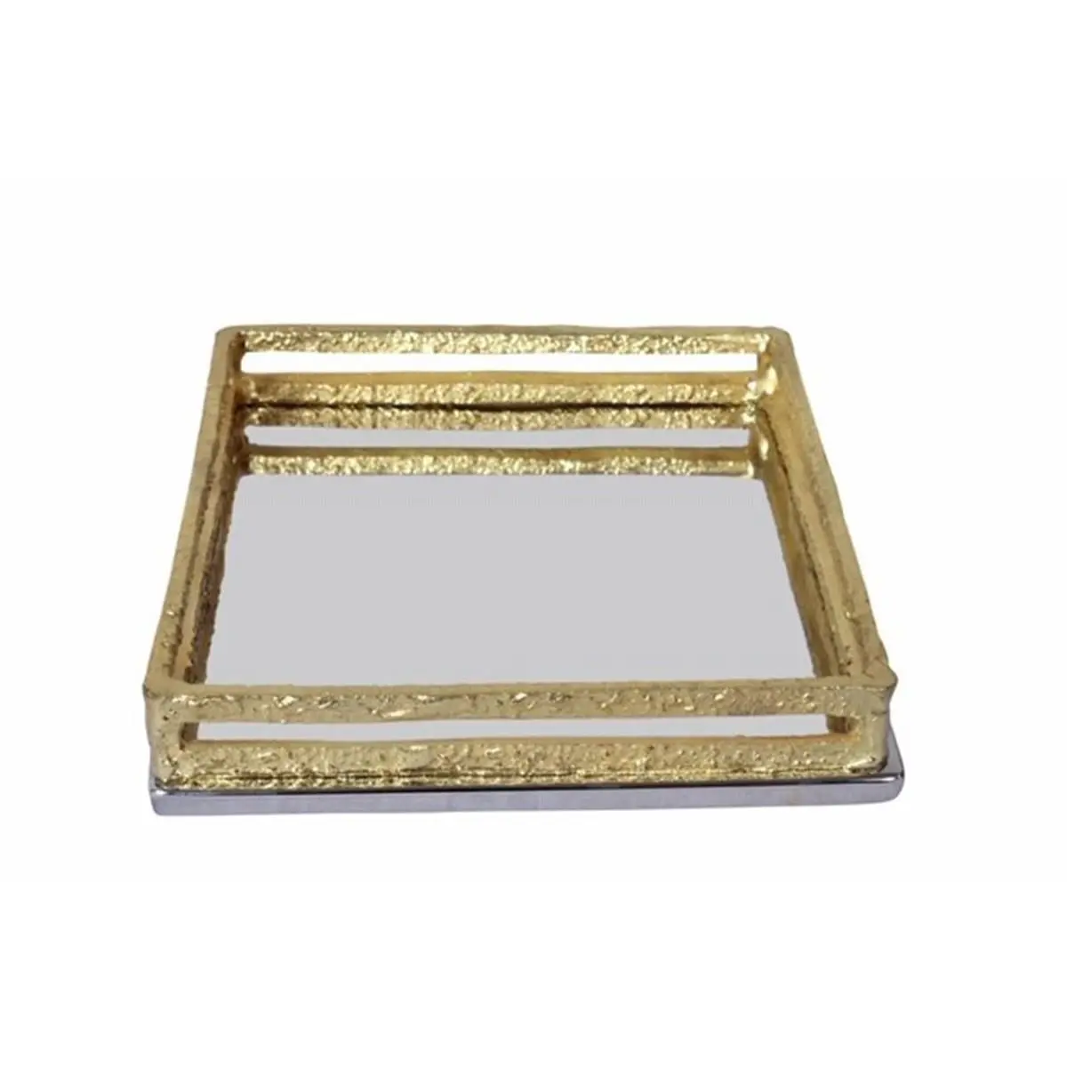 Square Napkin Holder with Gold Loop, Mirror Base, Decorative Tray - 2 in. Height, 7.75 in. Length - for Dining Table, Holds Standard-Sized Square Napkins
