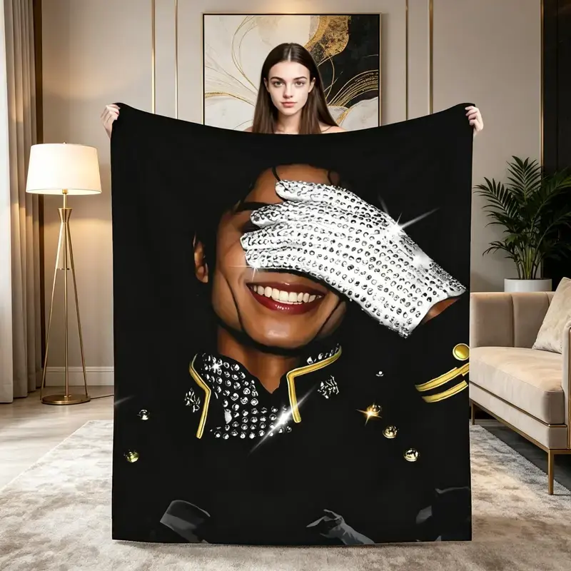 King of Pop Music Legend Printed Flannel Throw Blanket, Super Soft & Cozy Fleece Blanket for Living Room Bed Sofa Couch, Bold Festive Thanksgiving Birthday Gift for Pop Fans