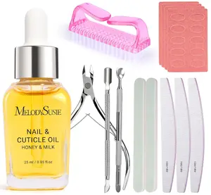 MelodySusie 14PCS Manicure Tools Kit Nail Care Kit with Nail File,Cuticle Trimmer and Pusher,Mini Sandpaper,Nail Brush and Cuticle Oil 25ML