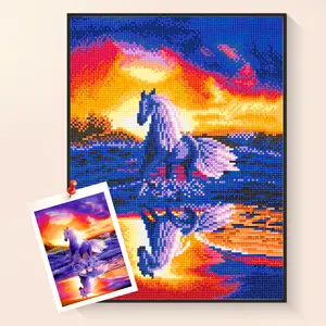 DIY Magical Sunset Horse Diamond Art, White Horse at Seaside Design, Sparkling Home Decor, Creative Wall Art Kit, Unique Gift for Equestrian & Nature Enthusiasts, Relaxing Diamond Painting, Enchanting Home Decoration, Dreamy Art