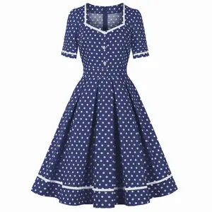 Women's 1950s Polka Dot Square Neck Short Sleeve A-Line Skirt Elegant Party Gathering Flared Skirt Vintage Dress Red Clothes OutdoorFun Womenswear Cocktail