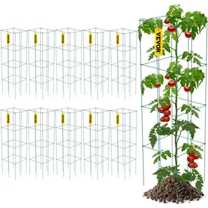 【fathersdaygift】VEVOR 10-Pack Square Tomato Cages, 11.8"x11.8"x46.1" Green PVC-Coated Steel Towers, Garden Fencing Trellis for Outdoor Climbing Plants, Vegetables