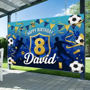 1PC,2D Flat Personalized Soccer Theme Birthday Backdrop, Custom Name & Age, Kids Party Decoration Photo Background, Indoor Outdoor Party Banner, Birthday Celebration Scene Decor Props
