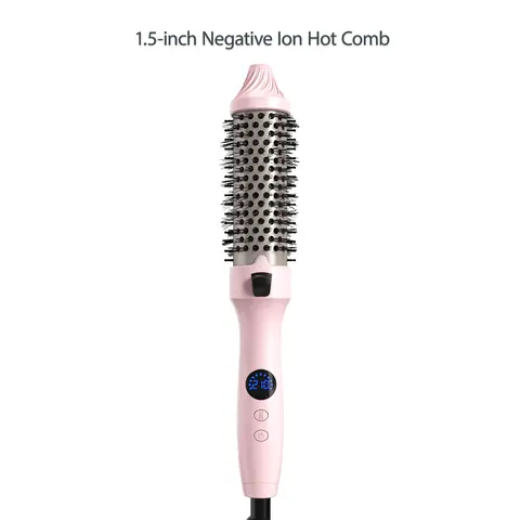 1.5-Inch Ionic Thermal Hair Straightener Brush - Negative Ions Straightener with 11 Adjustable Temps (110°C–210°C), Fast Dry Thermal Brush for Straightening Curly Hair, Bouncy Curls, Silky Results, Pink Beauty Appliance