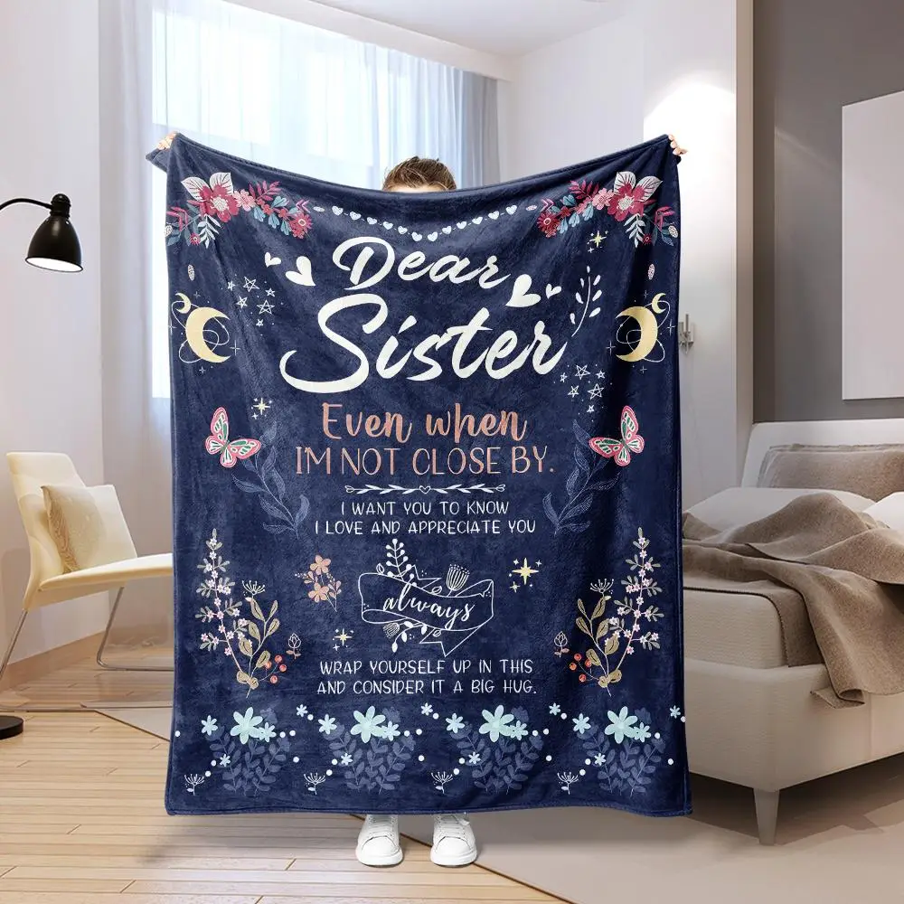 Letter Pattern Flannel Blanket, 1 Count Mother's Day Gift Soft Warming Bedding for All Season, Household Bedding Supplies