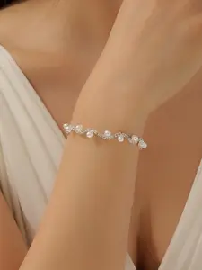 Women's Silver Twisted Pearl Bracelet with Crystal Accents Elegant Bridal Jewelry for Wedding Day Sparkling and Romantic