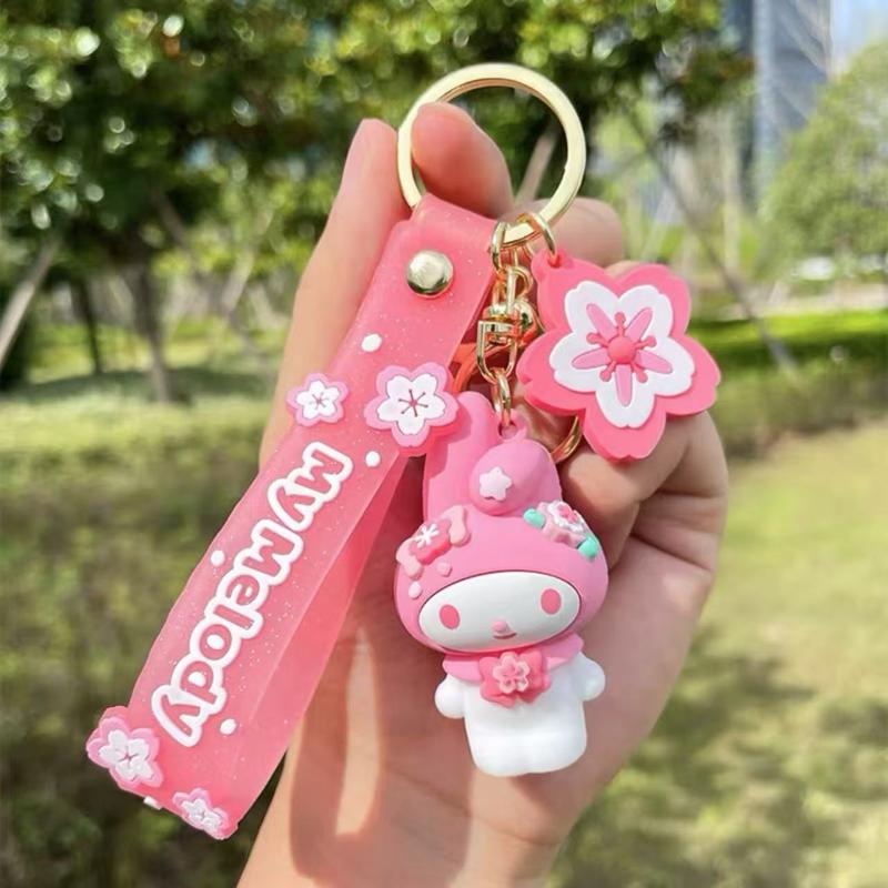 Sanrio Brand Cherry Blossom Collection HelloKitty Kuromi Melody Cinnamon Dog Pompomin Mini Keychain Pendant - Cute Collectible Design