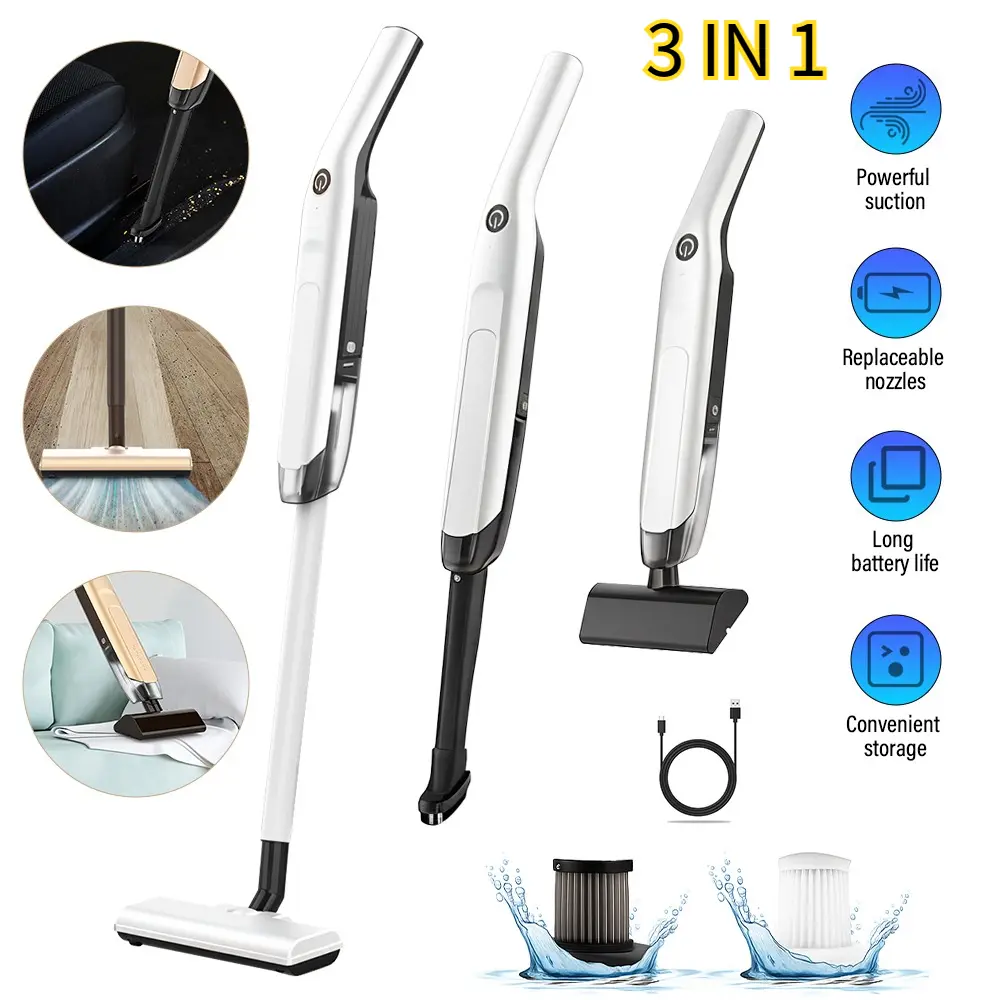 3-in-1 Lightweight Stick Cordless Vacuum Cleaner, Mini Portable Household Handheld Vacuum Cleaner for Domestic Hard Floors, Carpets and Pet Hair