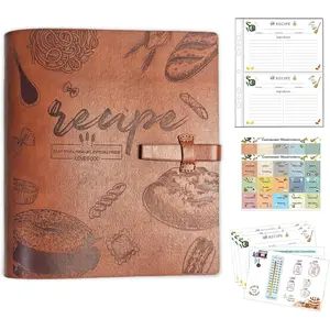 Recipe Binder, Recipe Book Binder with Plastic Sleeves, Blank Recipe Card Book to Write in Your Own Recipes (4" x 6" Recipe Cards & Category Tab) (Light Brown)