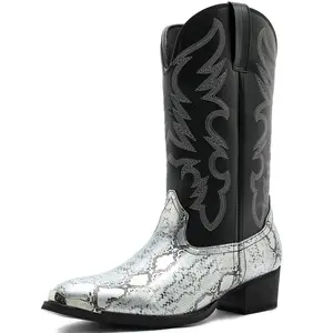 Zotixvox Men's Retro Western Embroidered High-Top Closed Cowboy Shoe - Botas Vaqueras Hombre with Pointed Metal Toe, Decor Design, Soft Rubber Sole for Riding, Motorcycle Use,summervibes