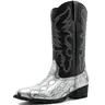 Zotixvox Men's Slip-On American Style Cuban Cowboy Boots - Faux Leather Pointed Toe Mid-Calf Footwear, Colorblock Embroidery, Animal Print, Breathable Lightweight PU, All-Seasons Soft Rubber Sole, Casual Design