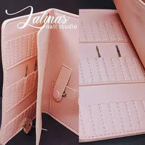 Nail Drill Bits Holder Bag: 30 Holes Rhinestone Drill bit Holder Nail tech for Nail Drill bits Storage Dustproof Stand Displayer Organizer Case for Manicure Tools(Note: Drill bits not Included) Pink