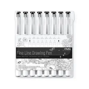Ohuhu Micro Fineliner Pens: 8 Waterproof Black Ink Pens in Assorted Sizes for Drawing, Journaling, Sketching, Anime, Manga & Watercolor Art