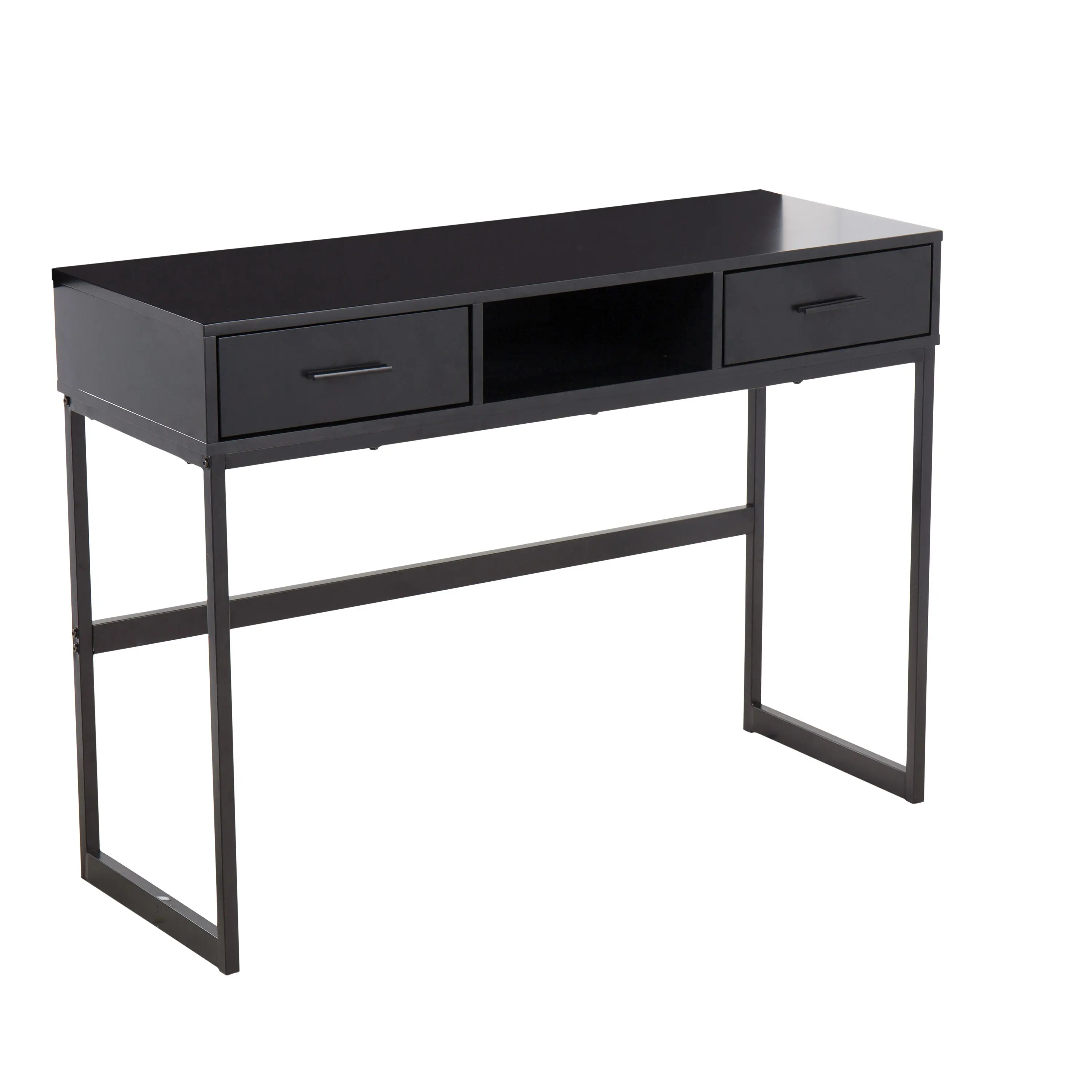 Black Metal and Wood Console Table, Contemporary Style