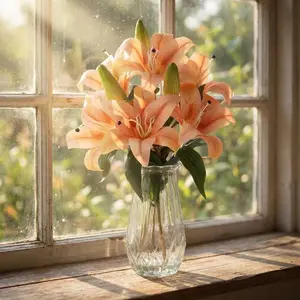 6 Real Touch Lilies, Lifelike Artificial Flowers for Wedding Decor, Home Garden Accents, and Elegant Easter Centerpieces