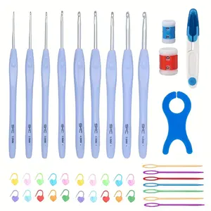 Blue Tpr Crochet Hook Set, Yarn Knitting Tools, Hat Bag Handmade DIY Kit, Ergonomic Handle Hooks, Beginner Friendly, Random Colors