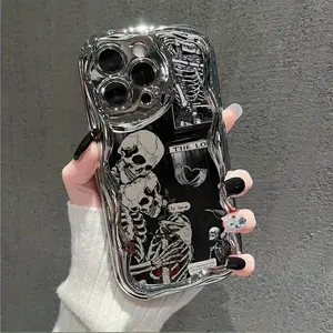 Skeleton Embrace: Dark Eternal Love Color Plated Cream Soft Protective Phone Case Suitable for iPhone 16 15 14 13 12 11 Pro Promax 16 15 14 Plus Cute, Fashionable, Thick Shockproof Phone Case Cover Protection Protector Cellphone iphone 13 case