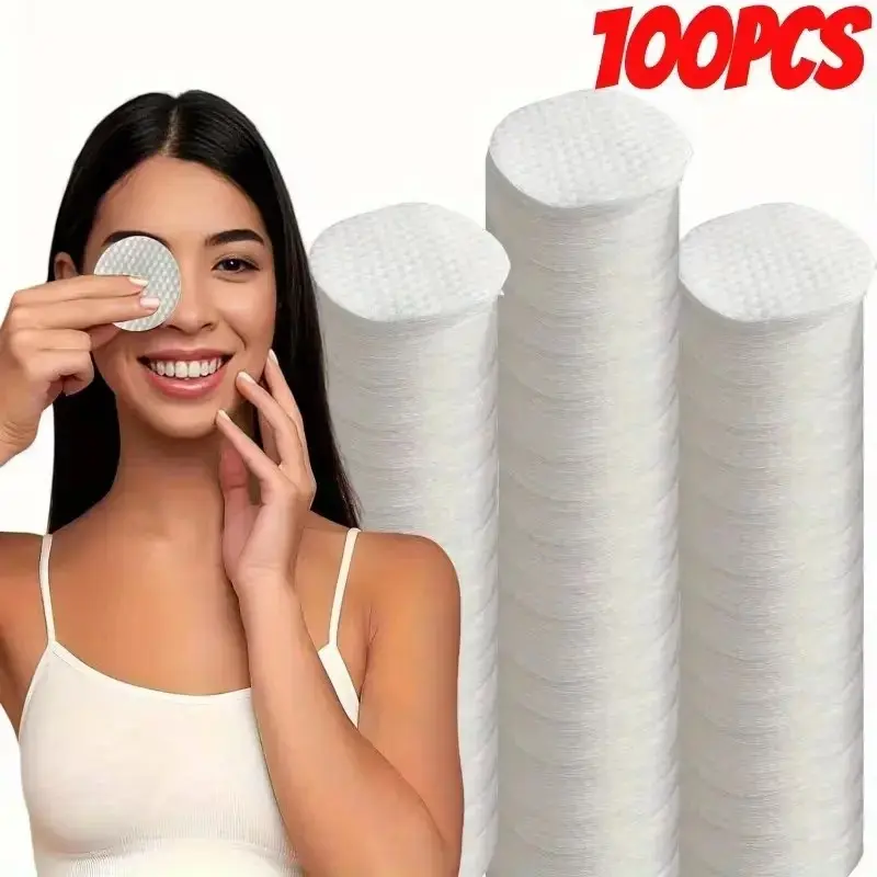 100pcs Round Cleansing Cotton Rounds, Cleansing Pads, High-Quality Makeup Remover Wipes, Makeup Remover Towelettes, Low Allergenic No Fuzz, Suitable for All Skin Types, Disposable