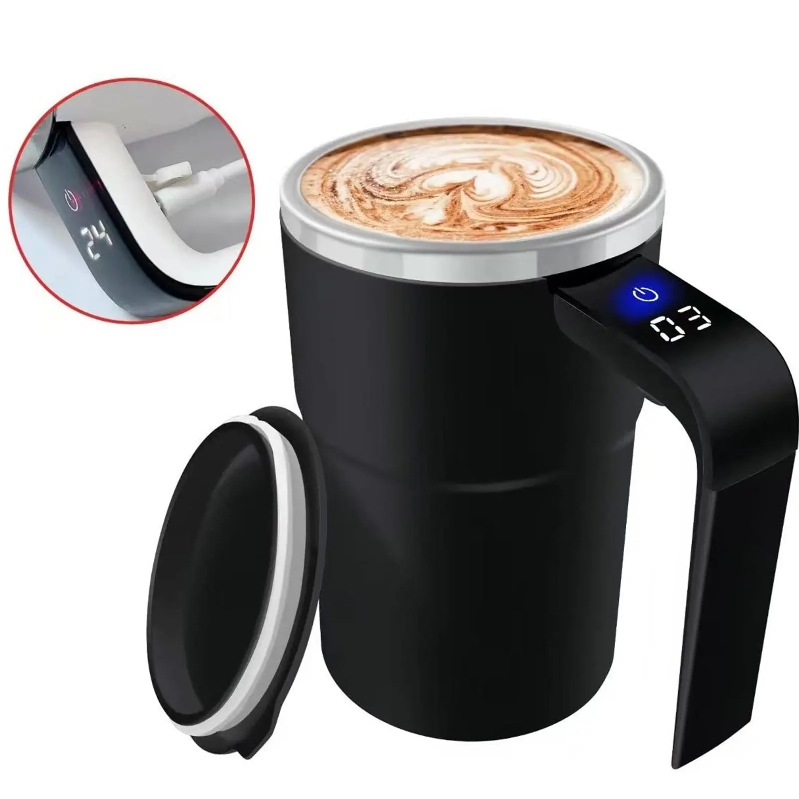 Upgraded Rechargeable Self-Stirring Coffee Mug, Stainless Steel Double-Wall Insulated Smart Travel Cup with Constant Temperature, Automatic Mixing Drinkware for Office & Hot Beverages