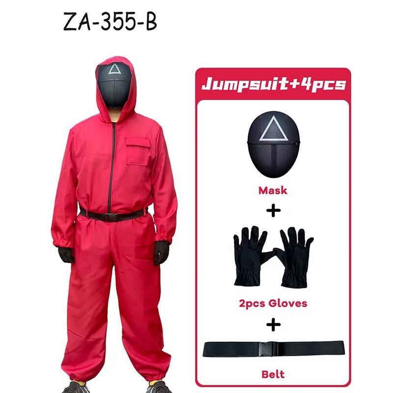 Hooded Jumpsuit for Men & Women, Squid Game Costume, Korean Style Halloween TV Character, Includes Gloves & Masks
