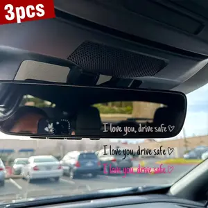 3PCS “I Love You Drive Safe” Car Mirror Stickers – Cute Vinyl Rearview Mirror Decals for Women & Girls, Black White Pink Car Accessories