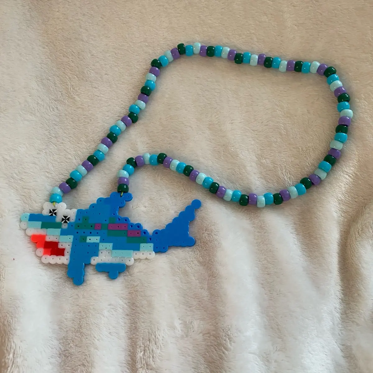 Trippy Shark Rave Kandi Perler Necklace - Festival Wear / Accessories