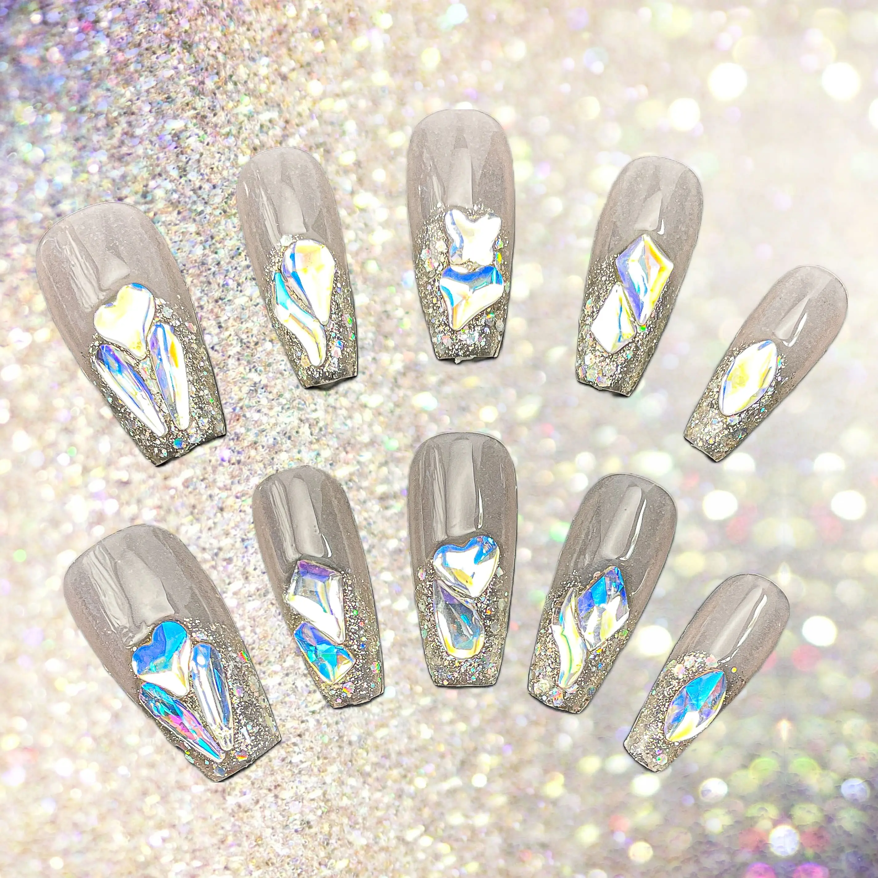 Kandy Klaws | Glitter Crystal Rhinestone Acrylic Press On Nails | Cute Glue On Nails | Coffin Fake Nails 22mm | Handmade | Press Ons with Charm | Trendy Party Nails