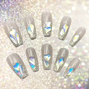 Kandy Klaws | Glitter Crystal Rhinestone Acrylic Press On Nails | Cute Glue On Nails | Coffin Fake Nails 22mm | Handmade | Press Ons with Charm | Trendy Party Nails