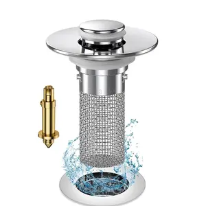 Bathroom Sink Stopper with Hair Catcher, Easy to Clean - Pop-Up Drain Filter and Removable Durable Stainless Steel Basket with Robust Construction for Effective Hair Catching - Replacement for Standard Bathroom Sink Stoppers - Universal Sink Stopper