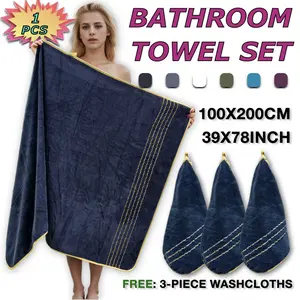 4-piece luxury bath towel set - 1 extra-large bath towel 100*200cm + 3 square towels 34*34cm, ultra-soft, highly absorbent, quick-drying - gentle on the skin, fashionable and multi-colored, suitable for home and spa use