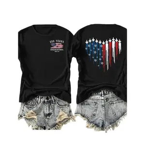 Women's USA 250 Years Semiquincentennial Jet Aircraft T-Shirt - Double-Sided Jet Graphic Print, Short Sleeve Crew Neck Casual Top, Suitable for Birthdays, Holidays & Casual Attire, Machine Washable Gift Apparel