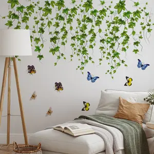 Plant Vine Wall Stickers, 2 Sheets Self-Adhesive Decorative Wallpaper for Living Room Bedroom Background Wall Decoration