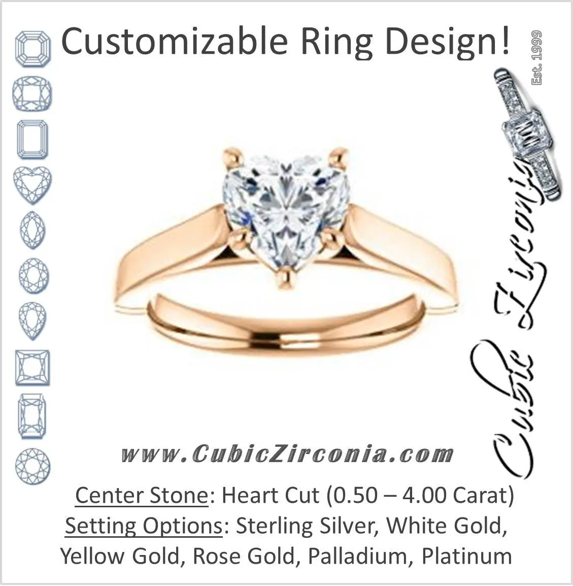 Cubic Zirconia Engagement Ring- The Kaela (Customizable Heart Cut Solitaire with Stackable Band)