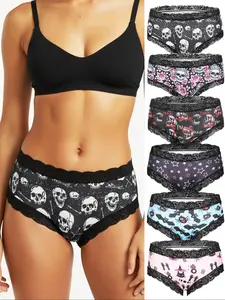 6-Piece Gothic Style Underwear Set with Mysterious Skulls and Stars, Show Your Unique Personality
