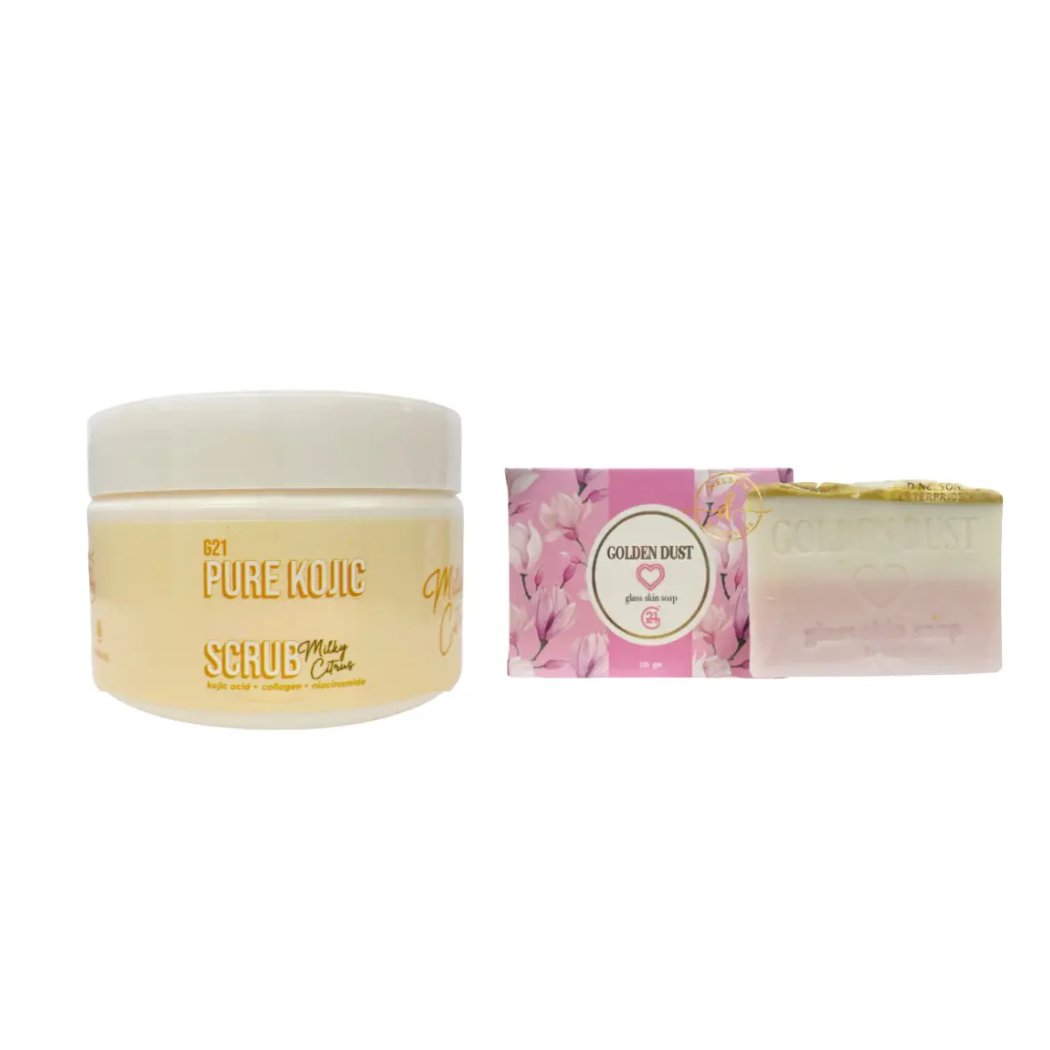 G21 Pure Kojic Body Scrub milky citrus 300g & G21 Golden Dust  Soap bundle 135g