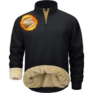 Men's Quarter Zip Pullover Heavyweight Sherpa Lined Sweatshirt Warm Fleece 1/4 Pullover Winter Golf Casual