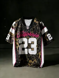 1 Piece Unisex Leopard Print Sports Jersey, Athletic Top, Athletic Letter Print, Vintage California Style with Pink Accents and Number 23, for Streetwear Enthusiasts in Casual Outings and Sports Events