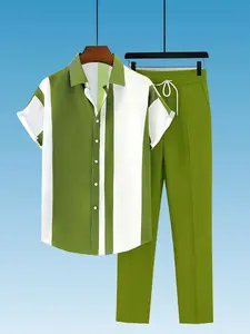 Fashionable and comfortable men's beach vacation printed short sleeved pants set; festival gift