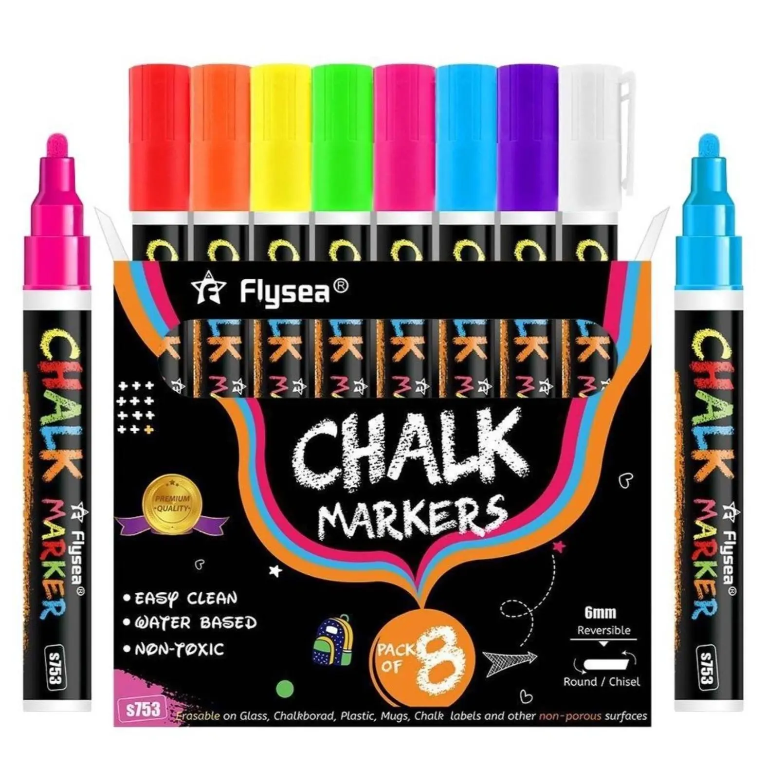 Washable Liquid Chalk Marker Pen, 8 Counts/box Double-ended Convertible Marker Pen, Perfect for Arts & Crafts Projects and Creative Displays