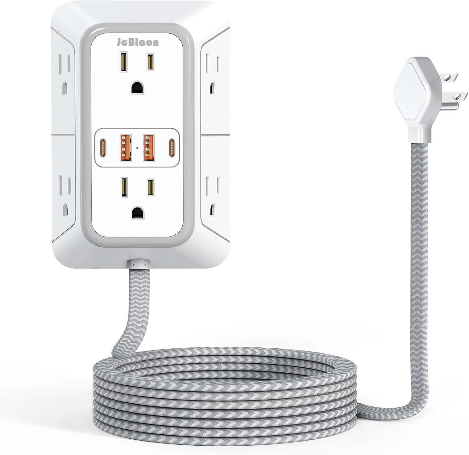 Power Strip Extension Cord - 6 Outlets and 4 USB (2 USB C), 5FT Braided Cord with Ultra Thin Flat Plug, 3 Side Outlet Extender with Overload Protection, Travel, Cruise Ship, Dorm Room Essentials-ETL