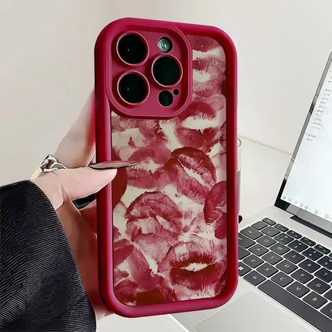 Coquette Red Lip Print Smartphone Protector Case - TPU Soft Silicone Accessory, Heavy Duty Shockproof Full Protection, Precise Cutouts, Camera-Safe, Multi-Model Fit for iPhone 11-17 Pro, X Max, Plus, Air, Mini, 17E
