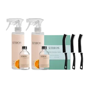 ÁTHOS Multi-Surface Bundle | Makes 8 Bottles | 2 Orange Bergamot Concentrates + Reusable Bottle & Tools | Plant-Based & pH-Neutral Cleaning Kit