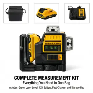 360° Self-Leveling Laser Level Construction Tool, 3x360° Green Cross Line, Manually Adjustable with 12V Li-Ion Battery and 1pc Charger for Construction Outdoor Three-Side