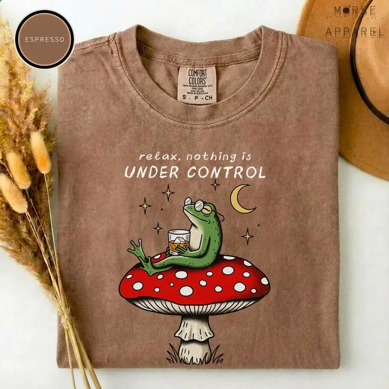 Comfort Colors Relax Nothing Is Under Control T-Shirt, Funny Frog Tee, Sarcastic Quote Shirt, Whimsical Graphic Shirt, Overthinker Gift, Meme Humor Tee