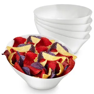 54oz White Plastic Serving Bowls (4 Pack) Large Disposable Snack Bowl Candy Dishes, Buffet Containers, Chips, Popcorn, Snacks, Punch, Salad Bar, Parties, Office Desk, Bridal Shower, Party Supplies